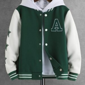 Boys Letter Patched Striped Trim Varsity Jacket