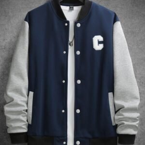 Men Letter Graphic Colour Block Bomber Jacket